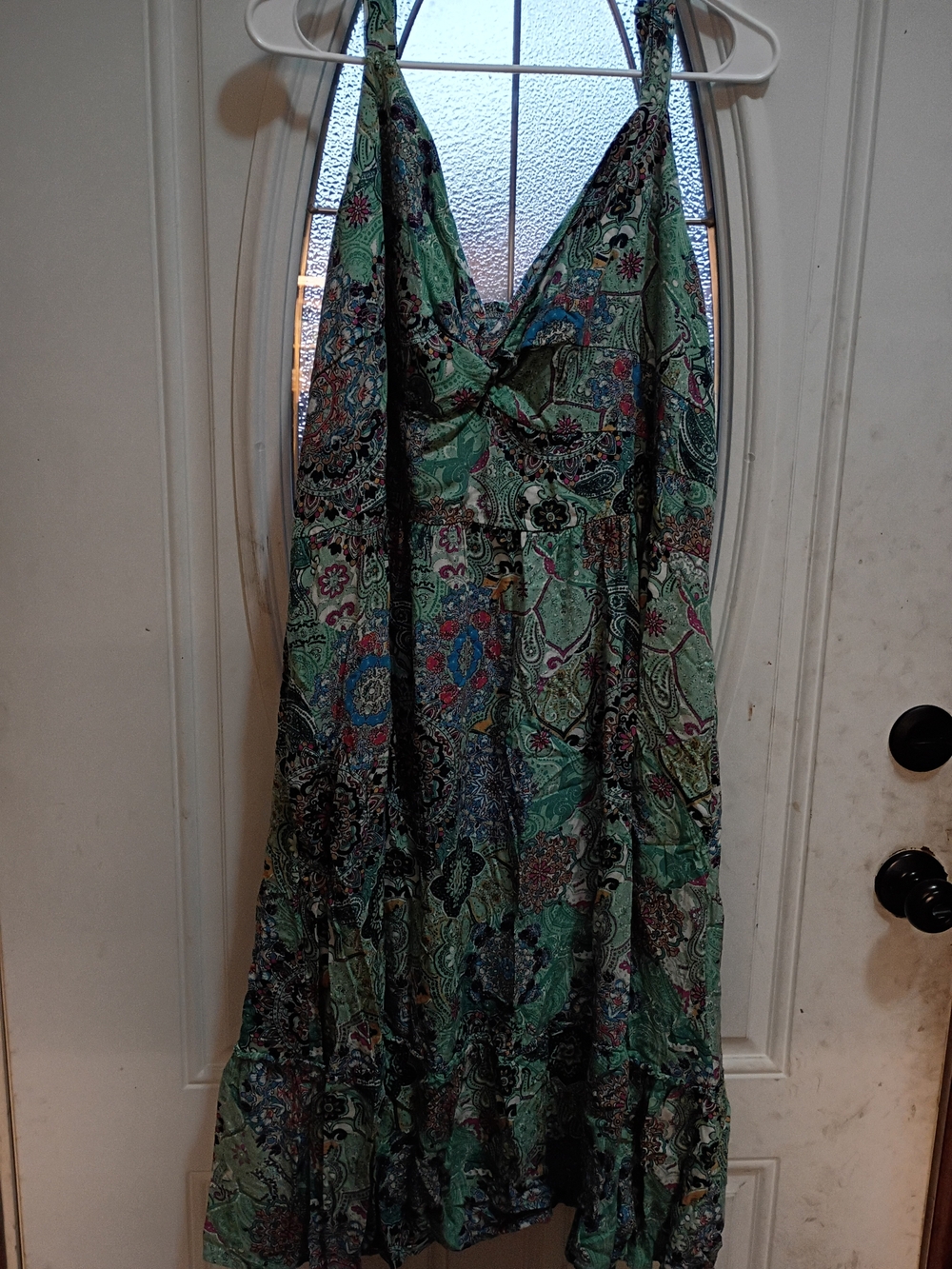 Green Paisley Spaghetti Strap Summer Dress